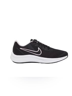 Nike Kids Black Sneakers with Pink Metallic Swoosh